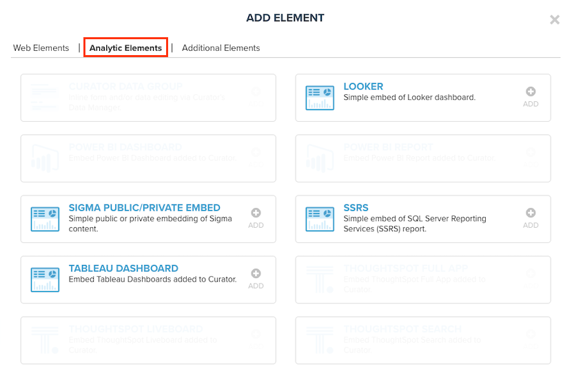 Analytics Element modal